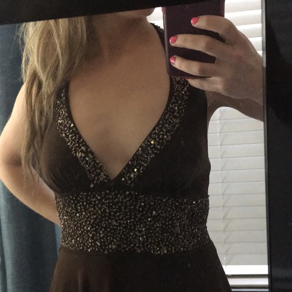 XoXo Brown Mixed Beaded Occasion Dress